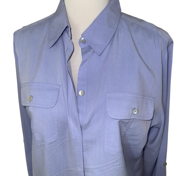Chico’s  Button Up Tunic w/Roll tab sleeves Sz L (Chico’s Sz 2) in Lilac - Picture 3 of 10